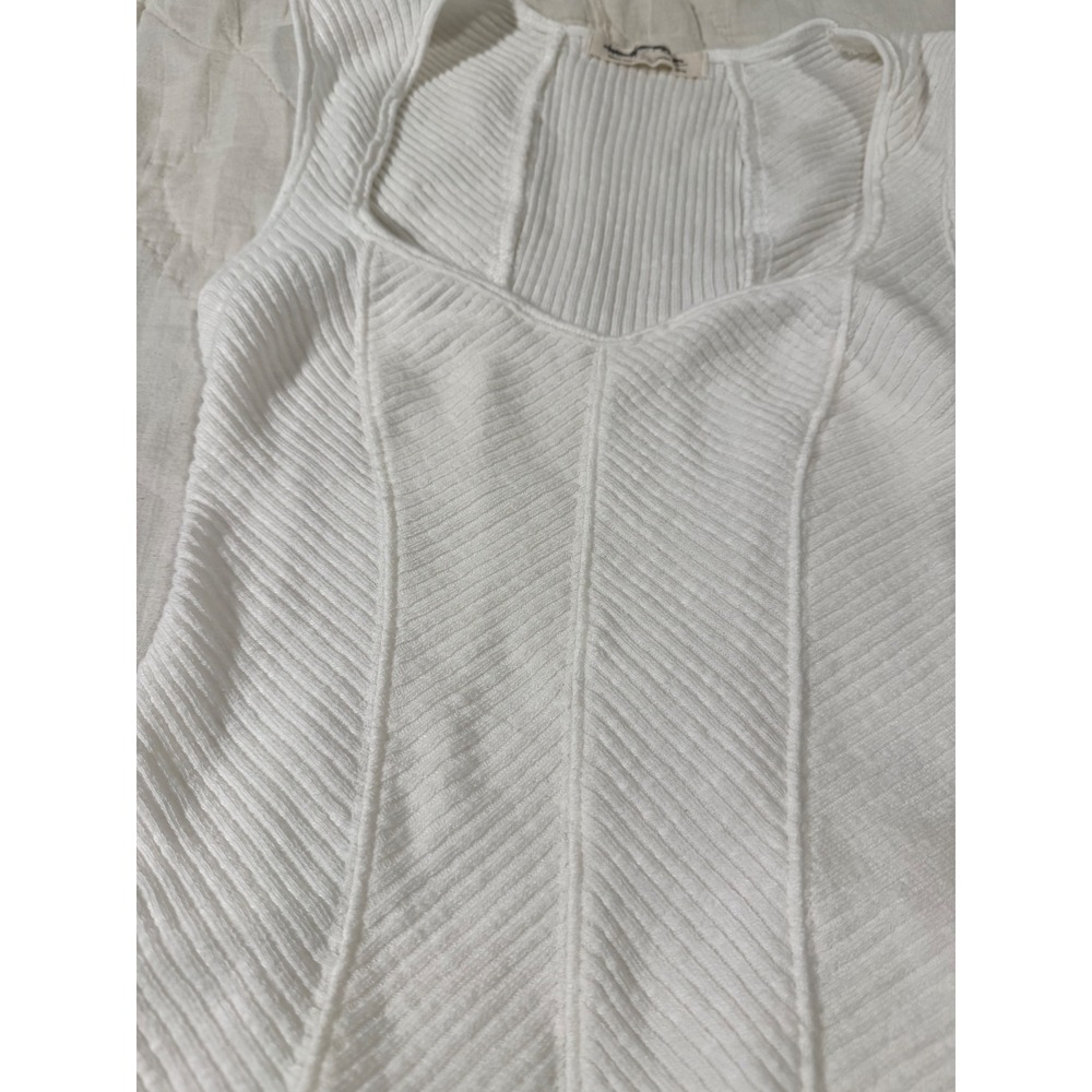 Free People We The Free White Ribbed Corset Tank Top Sweetheart Neck Small - Picture 2 of 8